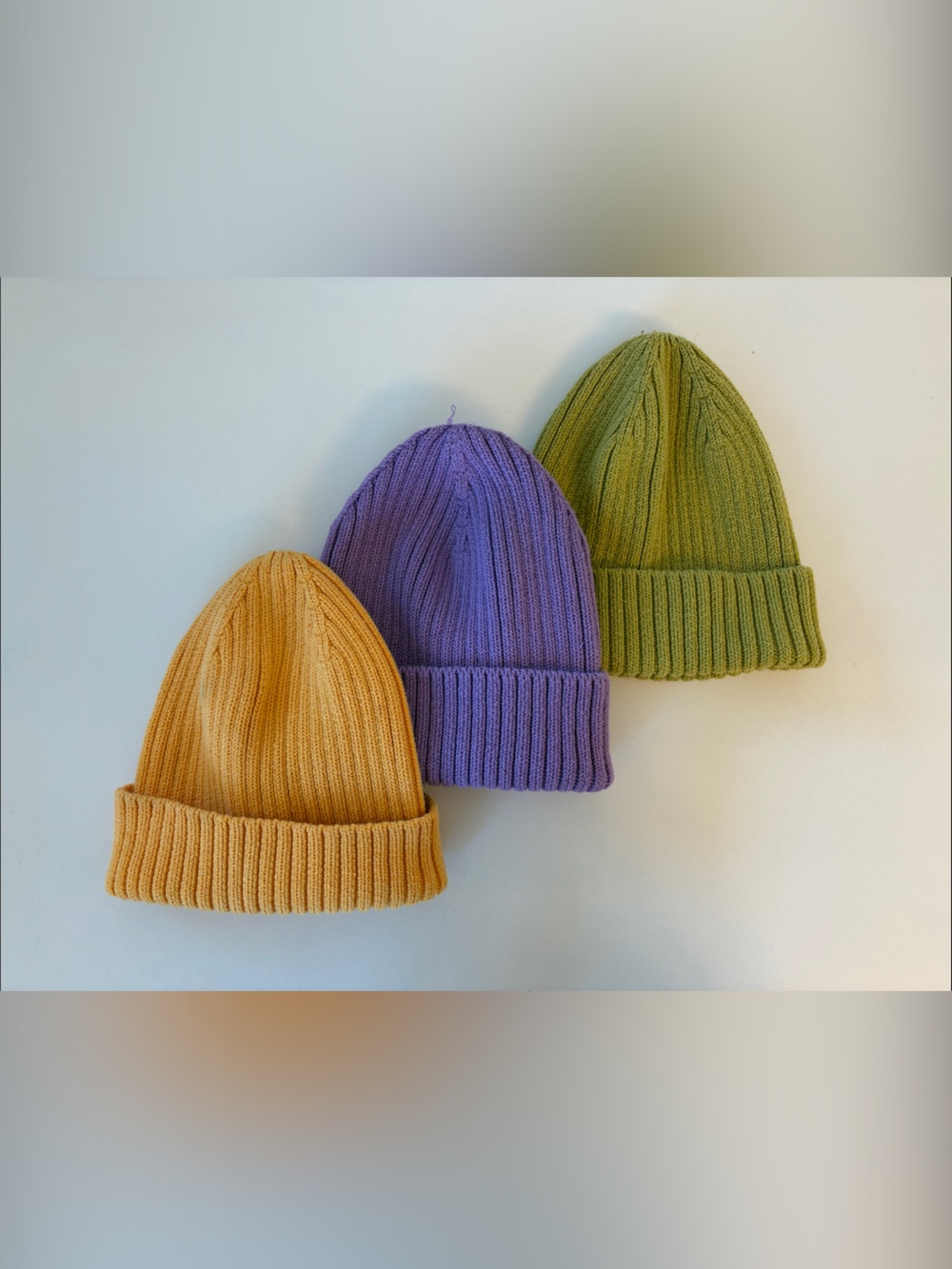 PACK OF 3 - Chunky Rib Knit Beanie Trio - Yellow, Lavender, Lime